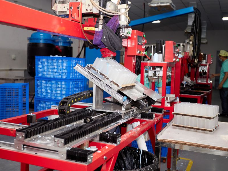 Proceso de extrusión de espuma de alta densidad que crea esponjas cosméticas ultra suaves pero duraderas para aplicaciones profesionales de maquillaje.