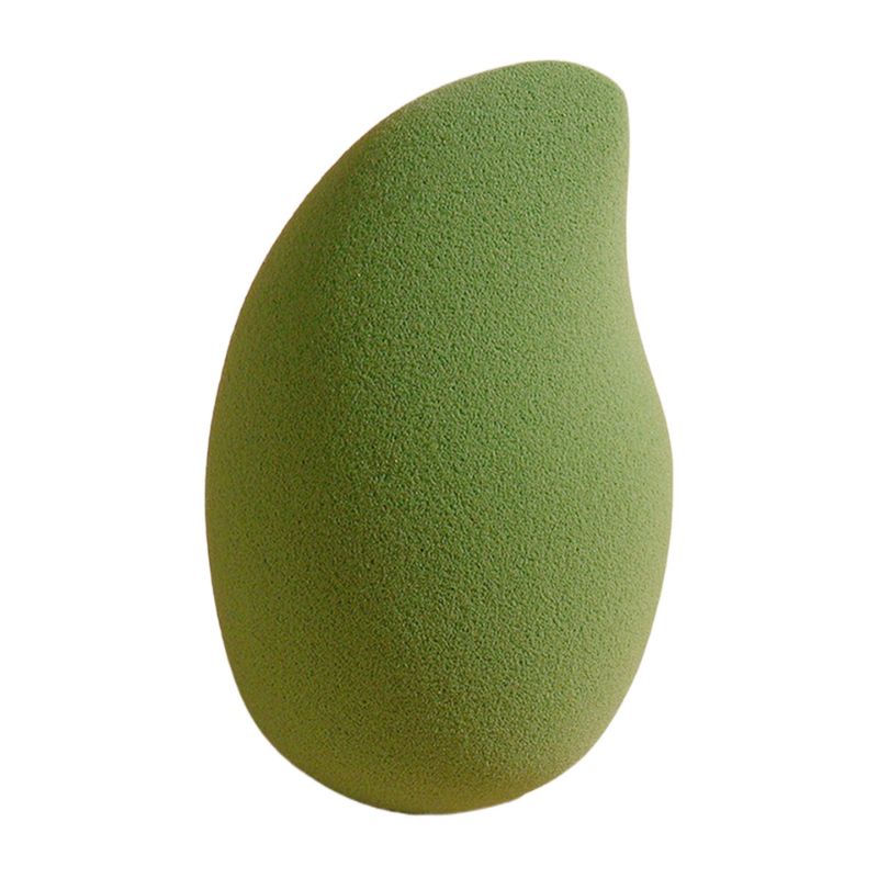 Esponja en forma de lágrima en verde fresco con silueta orgánica única para una aplicación de maquillaje sin costuras. Espuma suave, no absorbente y ecológica. Se aceptan pedidos al por mayor de un fabricante de esponjas cosméticas certificado por ISO.