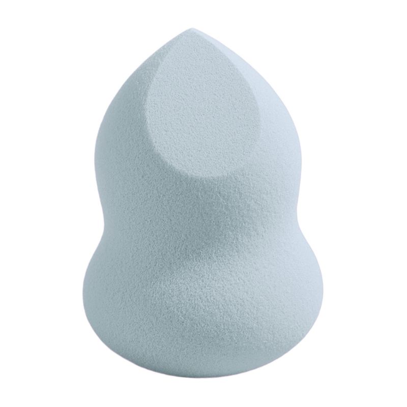Esponja de maquillaje en lavanda en forma de lágrima que proporciona una aplicación suave y uniforme de la base. Hipoalergénica y sin látex. Producida en una instalación a gran escala para marcas cosméticas globales.