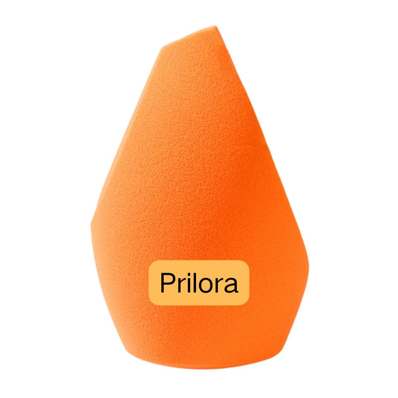 Esponja de maquillaje ergonómica de color naranja brillante con agarre contorneado y punta en ángulo para una mezcla perfecta de base. Libre de látex, espuma de alta densidad. Suministro directo de fábrica de un fabricante certificado de esponjas cosméticas.